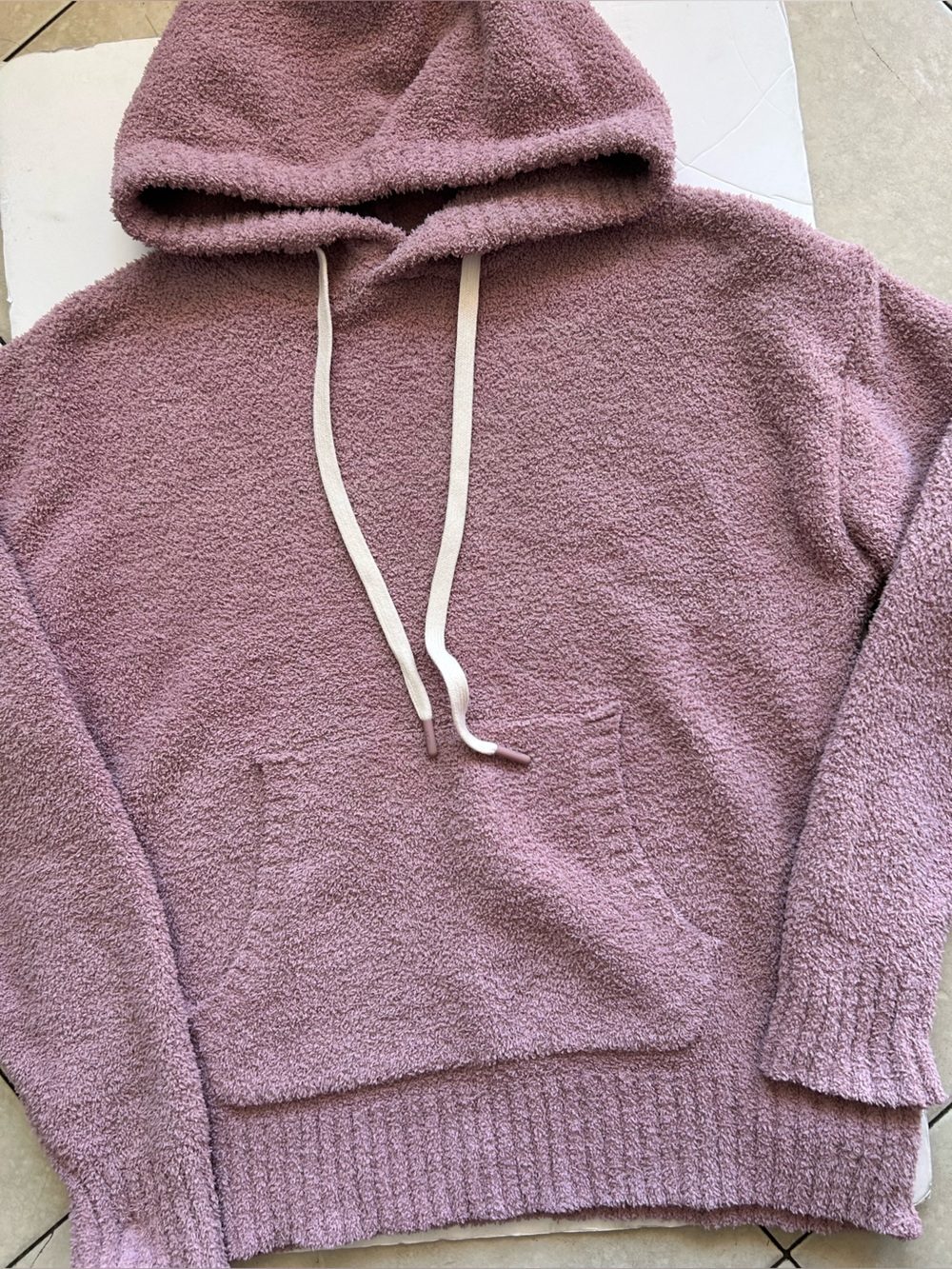 UGG Dusty Rose Sherpa Hoodie with White Drawstrings